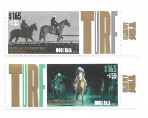 ARGENTINA 2022 TURF HORSES SPORTS POLE SET OF 2 VALUES MINT NH