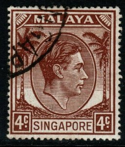 SINGAPORE SG19 1949 4c BROWN p17½x18 FINE USED