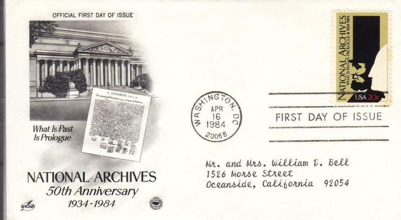 1984, 50th Anniv. National Archives, Artcraft/PCS, FDC (E8507)
