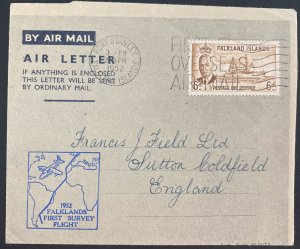 1952 Port Stanley Falkland Island Air Letter Cover To Sutton Coldfield England