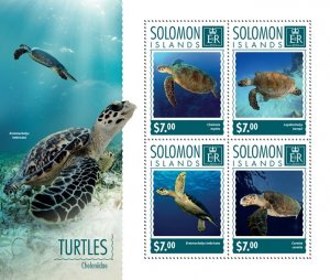 SOLOMON IS. - 2014 - Turtles - Perf 4v Sheet - Mint Never Hinged