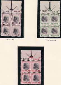 Sc# 803 / 834 U.S 1938 Prexie (Presidential) Series Plt Blk set MNH CV $670.95