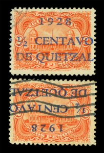 GUATEMALA 1928 National Oservatory ½c on 2p Norm+INVERTED ovpt Sc# 230+230a USED