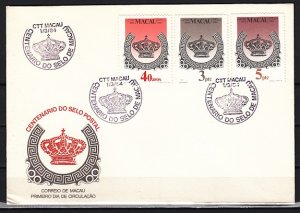 Macao, Scott cat. 486-488. Macao`s First Stamp Centenary. First day cover. ^
