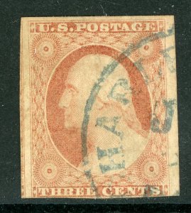 USA 1851 Washington 3¢ Orange Brown Type II Scott #10A VFU R475