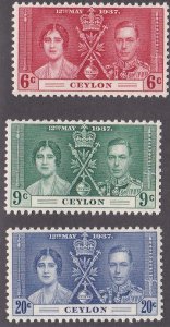 Ceylon # 275-277, King George Vi Coronation, Mint NH 1/2 Cat.