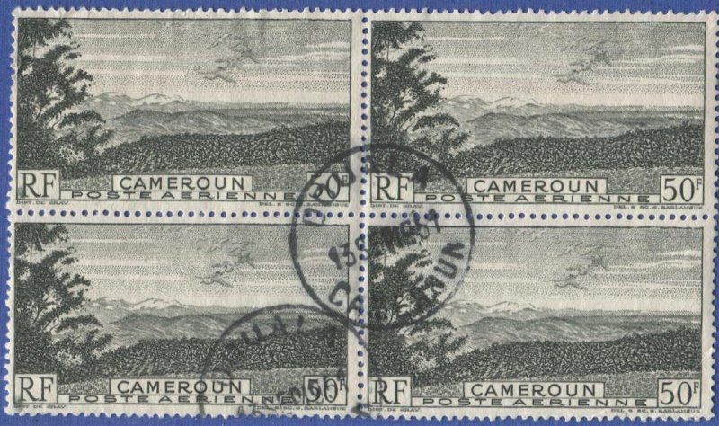 CAMEROUN  French Colonies 1947 50f Used Block of 4 Sc C26, SOTN DOUALA Cancel