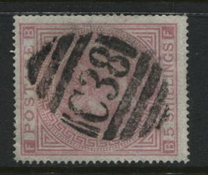 GB Used Abroad 1867 5/ rose Plate 2 BF struck by a Callao Peru numeral C38