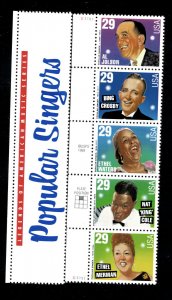 2849-53 Popular Singers VERTICAL STRIP & Pl#  MNH  (#10)c