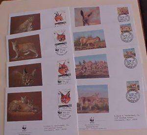 WILDLIFE  SUDAN HORSE & SOMALI BOBCAT  FDC 8 DIFF.  CACHET  1994/1998