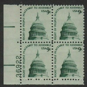 1975 Peaceably Assemble Plate Block Of 4 9c Postage Stamps, Sc# 1591, MNH, OG