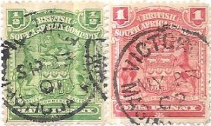 Rhodesia # 59-60   1/2p green & 1p red  (U) CV $5.10