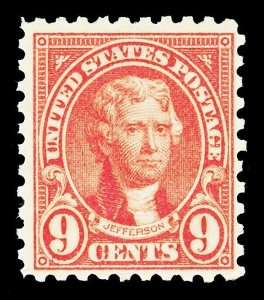 Scott 590 1926 9c Jefferson Perf 10 Rotary Press Issue Mint F-VF NH Cat $12.50