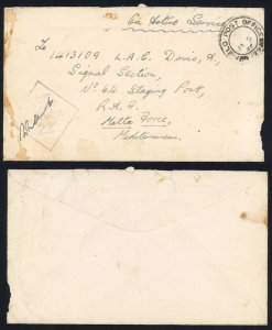 Aden 1945 Field Post Office Stampless Censored Cover to MALTA Force