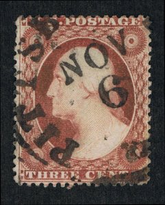 AFFORDABLE GENUINE SCOTT #25 F-VF USED 1857 TYPE-I ROSE  NOV-6 PITTSBURGH CANCEL