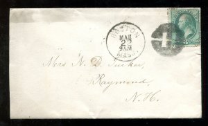 d395 - USA. Boston 1880s Fancy Cork H Cancel on Cover to Raymond NH