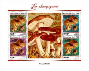 Niger - 2022 Mushrooms, Cabbage Leaf Helvella - 4 Stamp Sheet - NIG220455a8