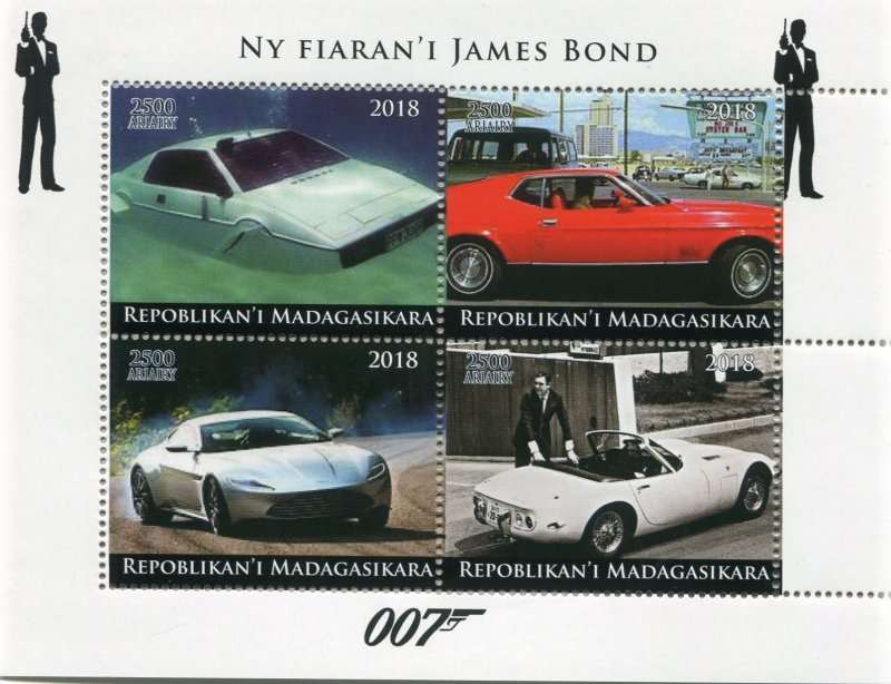Malagasy 2018 JAMES BOND CARS Sheet Perforated Mint (NH)