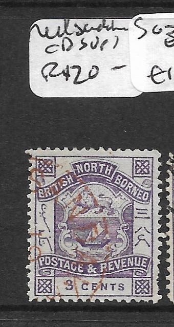 NORTH BORNEO (P3101B) 3C ARMS LION  SG 39  RED SANDAKAN CANCEL VFU