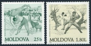 Moldova 306-307,MNH.Michel 310-311. National sports,1999.Wrestling,Oina.