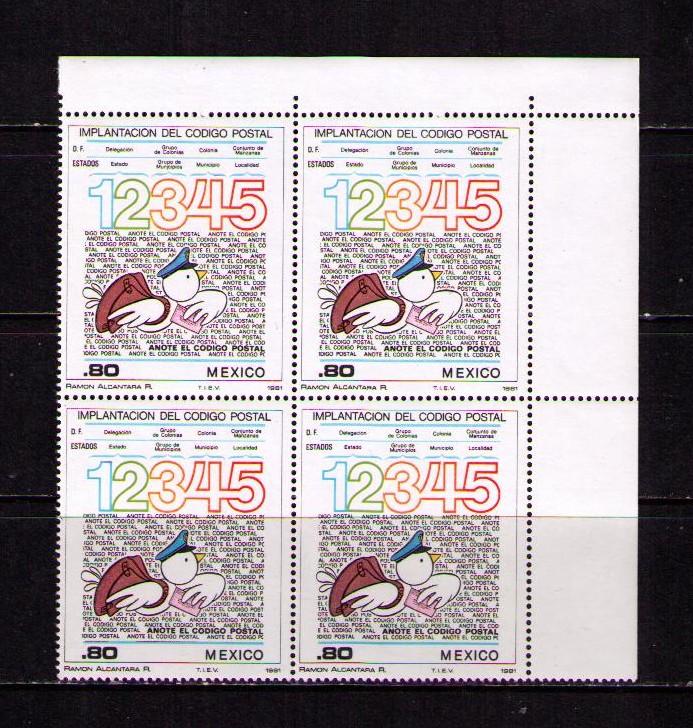 MEXICO Sc# 1259 MNH FVF Blk4 Zip Code Postal Delivery Bird 