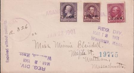 US Guam 3,4,6 On VF 1901 Registered Cover To Bloisdell In Mass. Not The Usual...