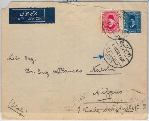 50284 -EEGYPT -- POSTAL HISTORY: AIRMAIL COVER to ITALY 1937 - ALEXANDRIA Dept. 3-