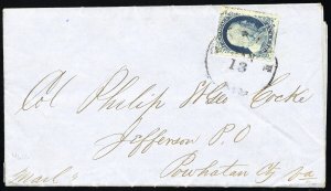 US Stamps # 9 Used XF on Folded Letter Mobile AL