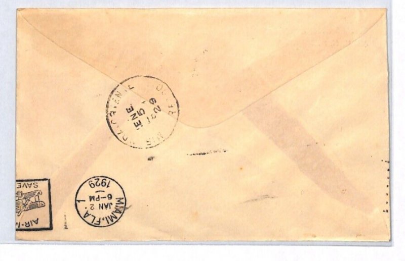 BAHAMAS KGV Air Mail Cover 1929 FIRST FLIGHT Nassau-Miami WAR TAX OverprintYD169