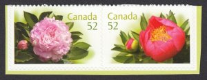 PEONIES =ELGIN and CORAL & GOLD = Pair from booklet Canada 2008 #2262a MNH