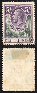 Northern Rhodesia SG14 5/- Slate grey and Violet Wmk Mult Script CA Used