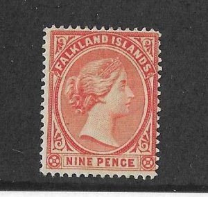 Falkland Islands Sc#17 9p vermilion OG VF