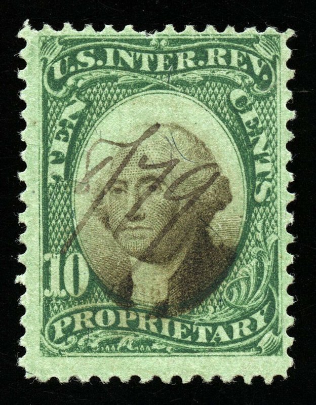 B254 U.S. Revenue Scott RB7b 10-cent Proprietary, green paper, SCV = $65.00