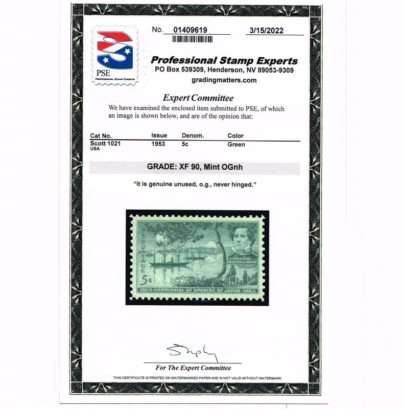 EXCEPTIONAL GENUINE SCOTT #1021 MINT PRISTINE OG NH PSE CERT GRADED XF-90