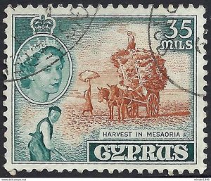 CYPRUS 1955 QEII 35m Orange-Brown & Deep Turquoise-Blue SG181 FU