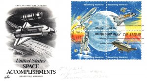 US FIRST DAY COVER UNITED STATES SPACE ACCOMPLISHMENTS LARGE SET BLOCK OF 4 1981