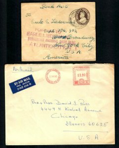 Lot3n India 2 Post Stationary 1932 Stamped Re Addressed Bank, Meter 1982 to USA