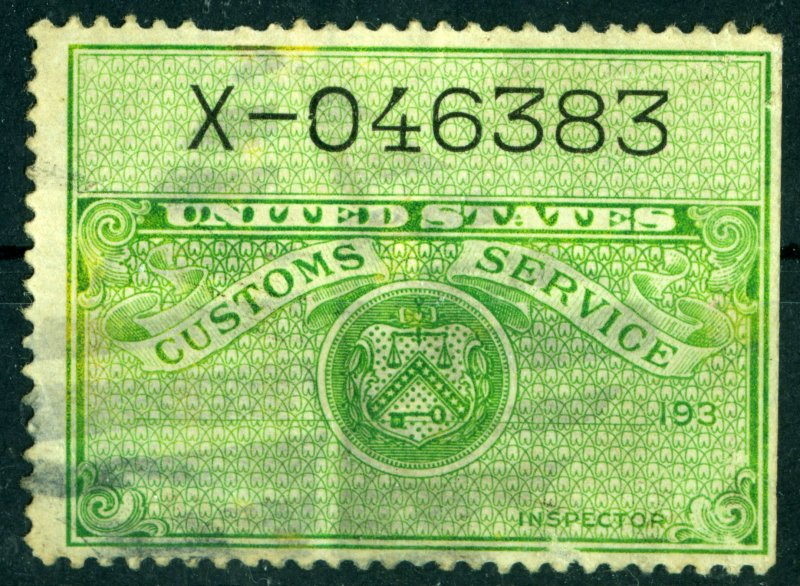 USA = U.S. CUSTOMS SERVICE Revenue Inspection stamp. Back of Book. (O0025)