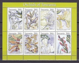 Tanzania, Scott cat. 1181 a-h. Orchids sheet of 8.