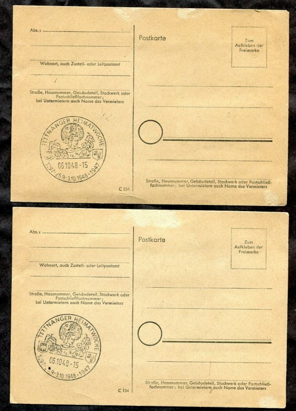 p695 - GERMANY French Occupation WURTTEMBERG 1948 Set of 14 on Two Postal Cards