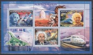 Guinea, Mi cat. 4287-4289 A.  Albert Einstein, Space, Concorde, Train sheet/3. ^