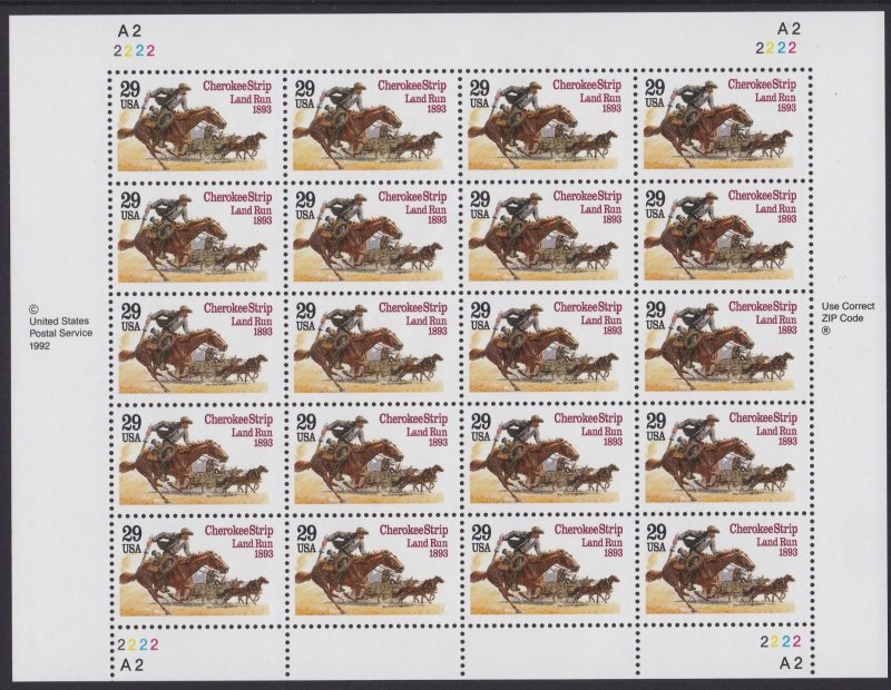 2754 Cherokee Strip Land Run Centennial Sheet MNH