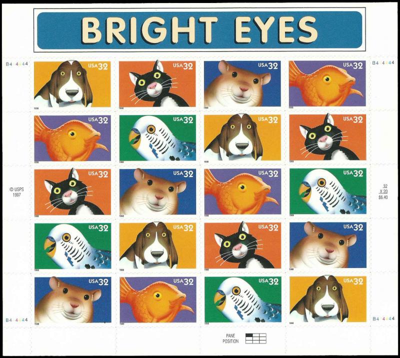 PCBstamps    US #3230/3234 Pane $6.60(4x5x32c)Bright Eyes, MNH, (4)