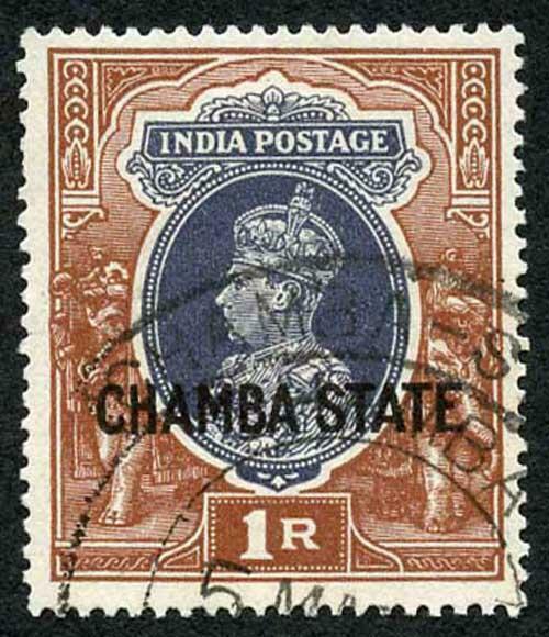 CHAMBA STATE SG94 KGVI 1R Grey and Red-brown Fine Used (genuine postmark)