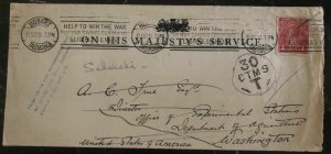 1918 Hobart Tasmania On His Majestys Services OHMS Cover To Washington DC USA