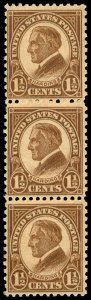 US Sc 633 MH/MNH VERTICAL STRIP of 3- 1927 1½¢ - Harding - See Description