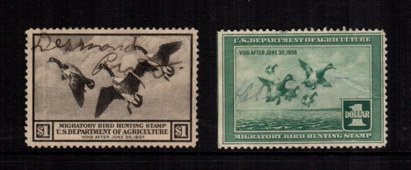 United States Rw3 Rw4 used  duck stamps creased Cat $165.00