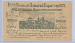 US  Fifth Cincinnati Industrial Exposition 1874 post card. UPSS EX2T3, APEX CERT#241475 dated 2/25/2022 United States Scott UX3.