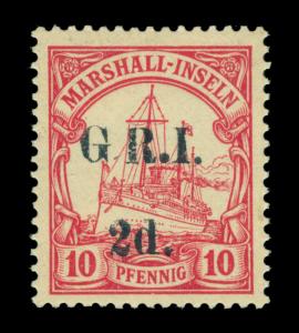 German Colonies - NEW BRITAIN G.R.I. Marshall Is 2d/10pf NO PERIOD var. Sc# 32e 