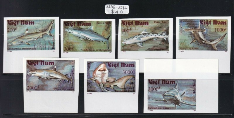 Viet Nam - 1991 - Sc 2236 - 2242 - Sharks - Imperf - MNH
